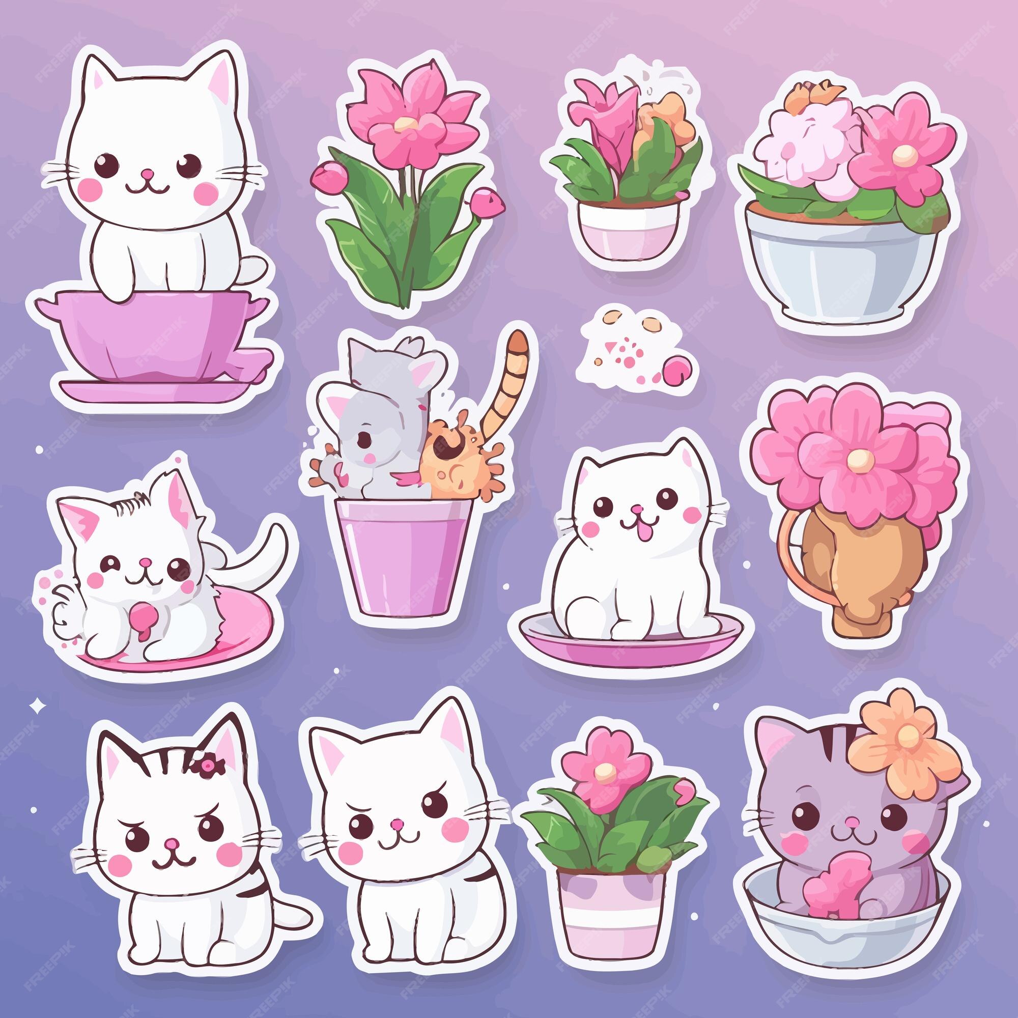 Premium Vector  Cute sticker cat icon face set pack illustration kawaii  cats