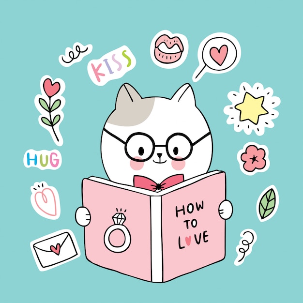 Cats reading book doodle