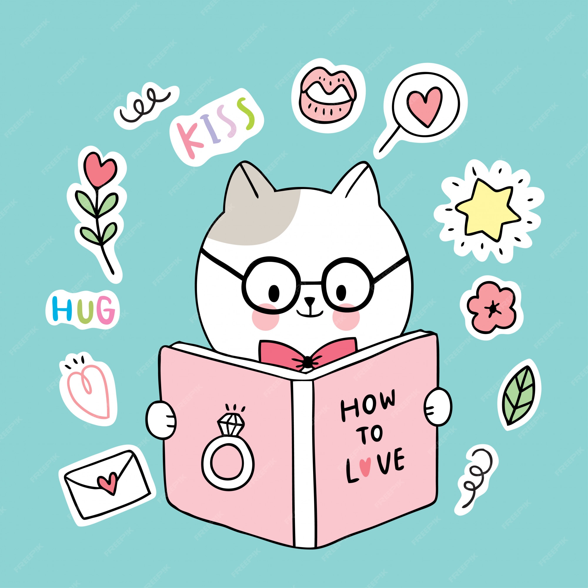 Kawaii Cat Reading A Book - Dibujo De Gato Kawaii Leyendo - Free