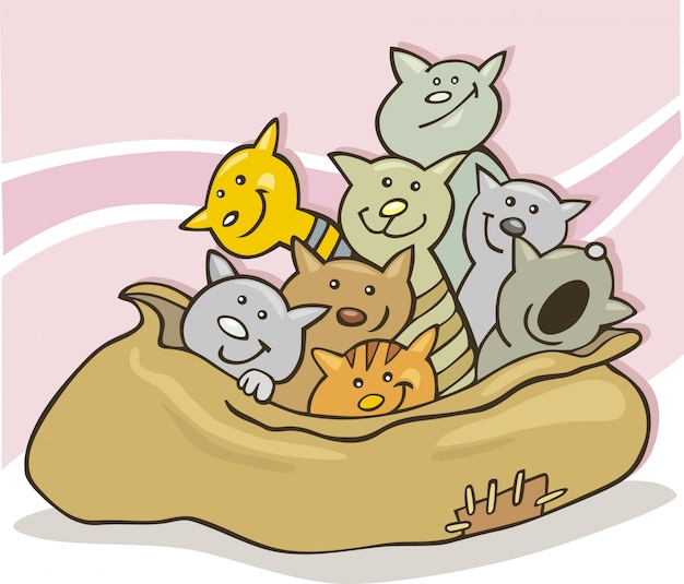 Vector cats in sack