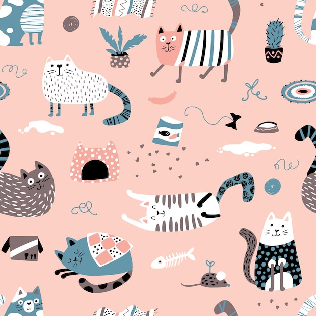 Cats seamless pattern