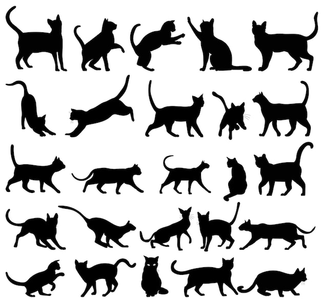 cats set silhouette ,on white background, vector