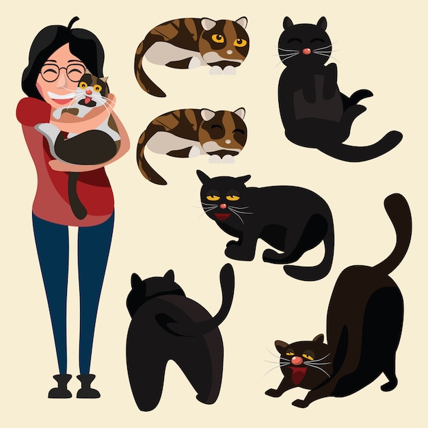 Кошки набор векторных иллюстраций