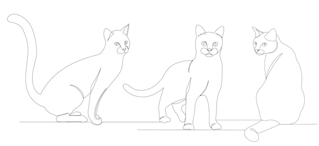 Cats sitting one continuous line drawing sketch vector