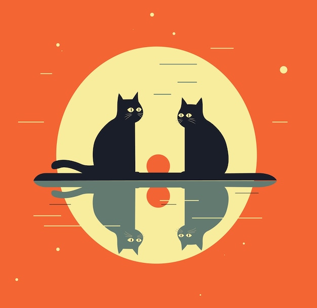 Кошки на иллюстрации заката