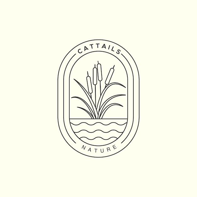 Cattails plant with line and emblem style logo icon template design nature reed grass river vector illustration