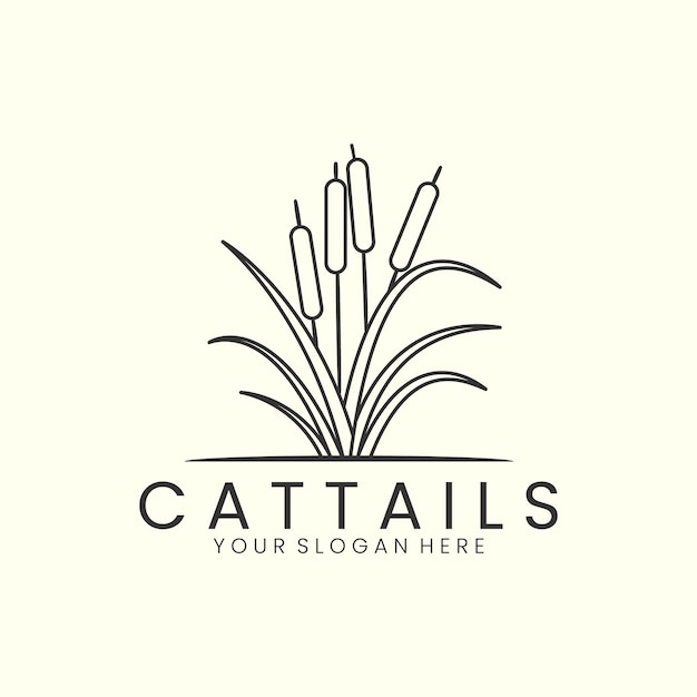 Cattails plant with line style logo icon template design nature reed grass river vector illustration