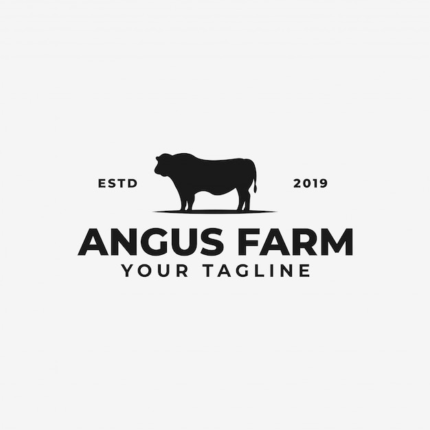 Вектор Ферма крупного рогатого скота ангус или ранчо коровы, шаблон логотипа говядины