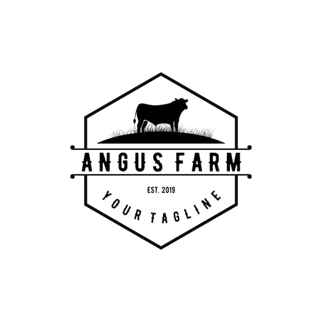 cattle farm angus cow badge vector logo design