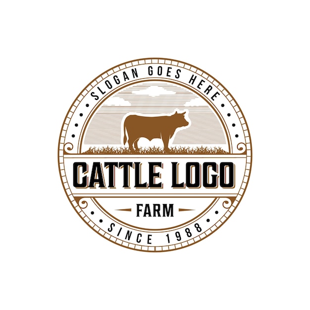 Cattle farm or cow farm vector illustration retro vintage logo design