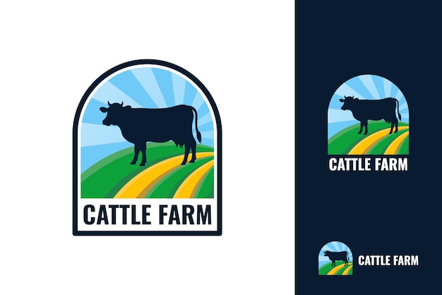 Cattle farm logo template design. Black angus badge vector.