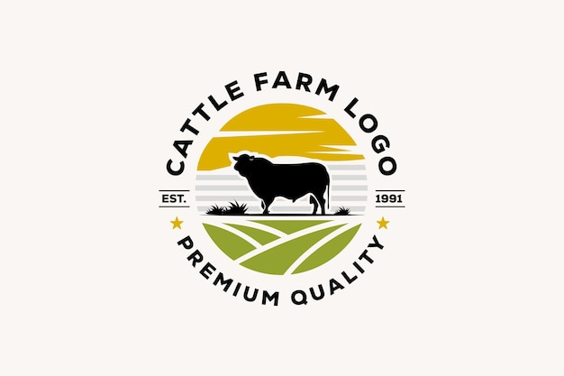 Vector cattle farm vintage logo template