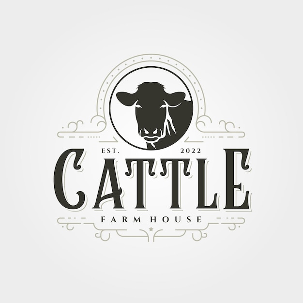 Cattle logo vintage vector illustration design angus livestock logo design