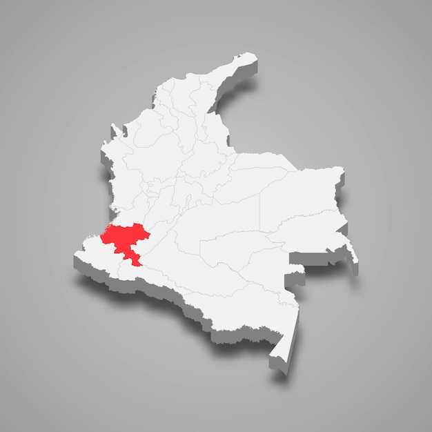 Vector cauca region location within colombia 3d map