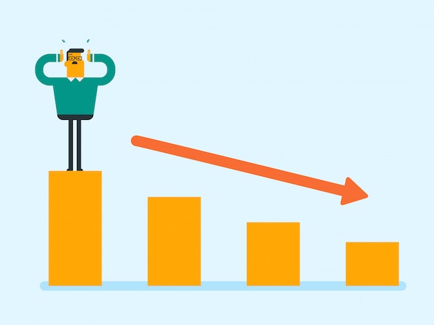 ベクトル 白人の破産者がチャートの下に向かって立っています。
