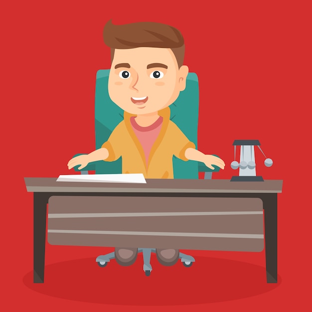 Vector caucasian boy playing the role of office worker.