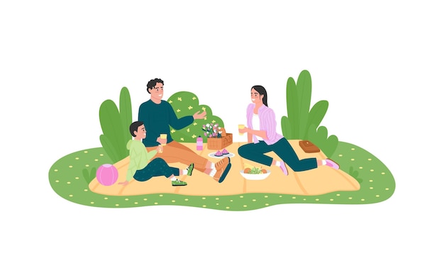 Famiglia caucasica sul banner web picnic 2d, poster