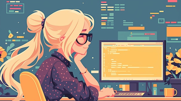 caucasian female software developer in her 40s debugging a program