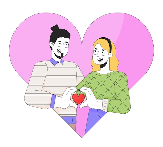 Caucasian girlfriend boyfriend 14 february 2D linear illustration concept