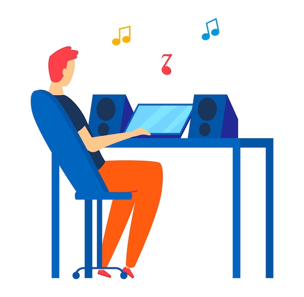caucasian male dj mixing music on sound mixer console young adult with red hair at turntable