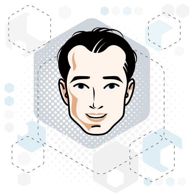 Vector 백인 남자의 얼굴은 긍정적인 감정을 표현하고 인간의 머리 삽화를 벡터합니다.