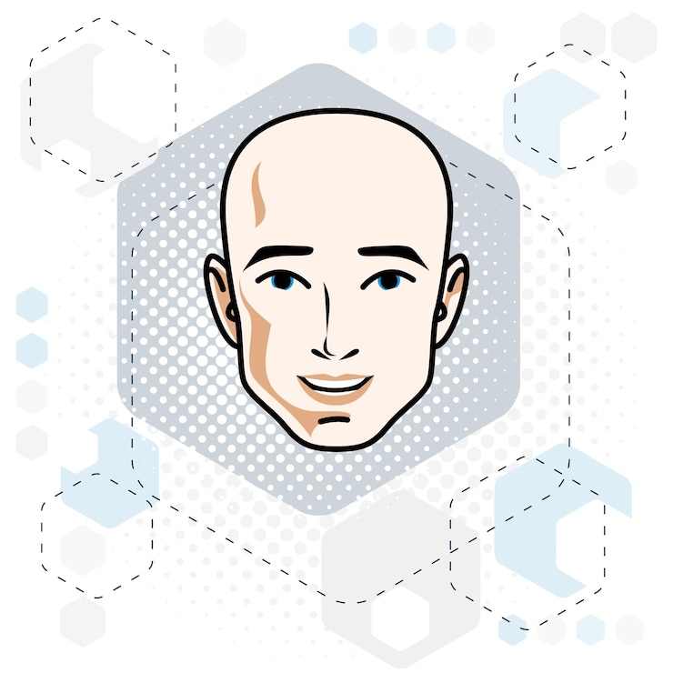 Vector 백인 남자의 얼굴은 긍정적인 감정을 표현하고 인간의 머리 삽화를 벡터합니다.