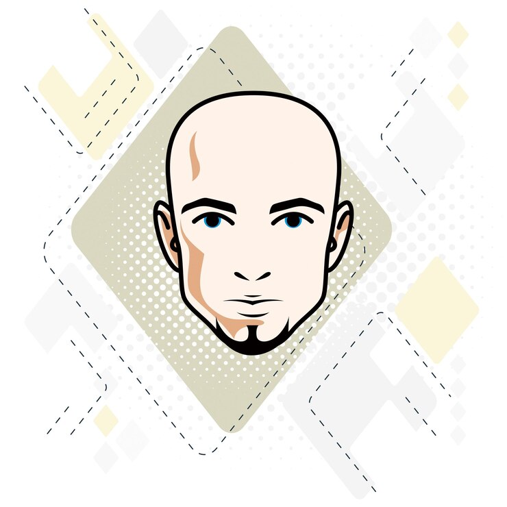 Vector caucasian man face, vector human head illustration. attractive hairless male with beard, hipster
