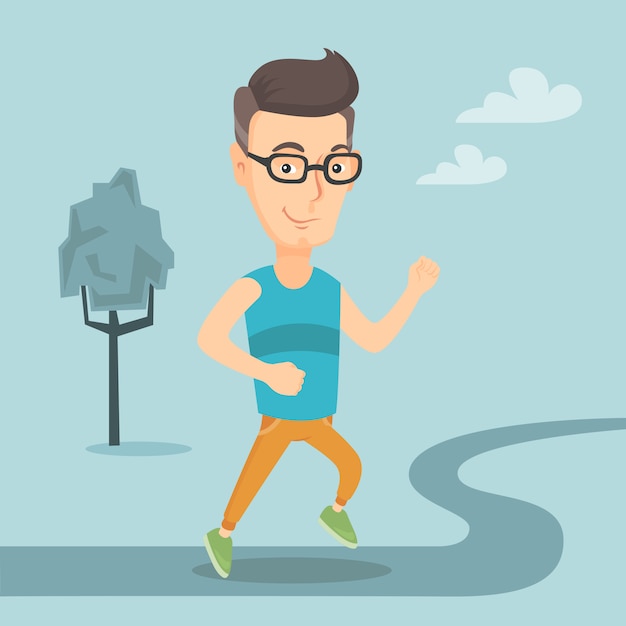 Caucasian man running vector illustration.