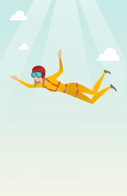 Vector caucasian parachutist jumping with a parachute