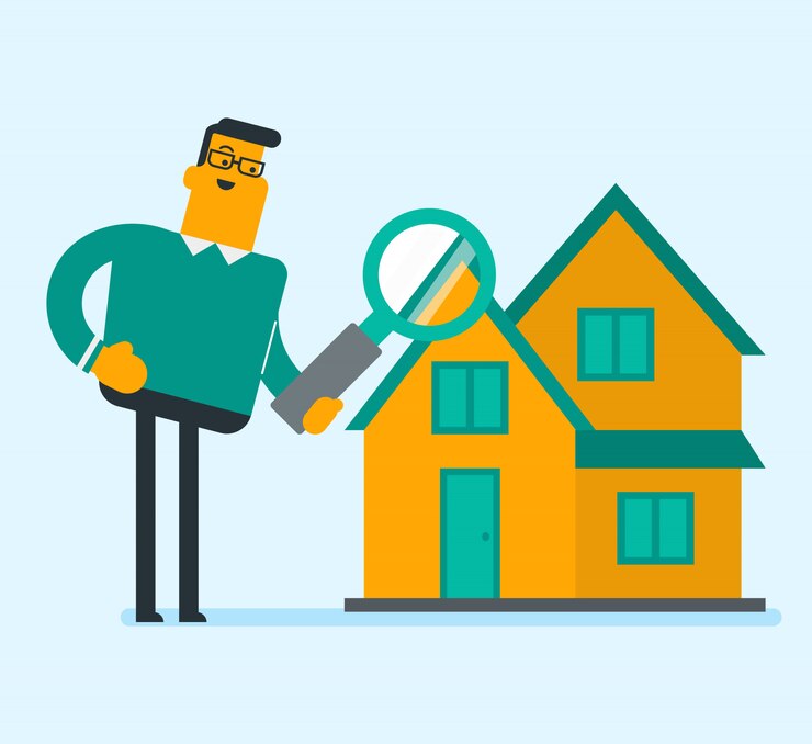 Vector caucasian white businessman looking for a house.