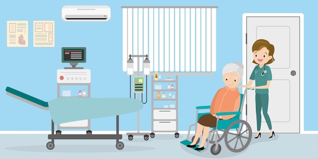 caucasian woman lying in hospital ward medical furniture and equipment vector