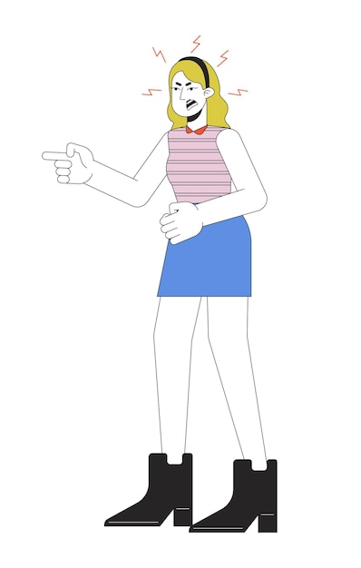 Caucasian woman quarreling 2D linear cartoon character