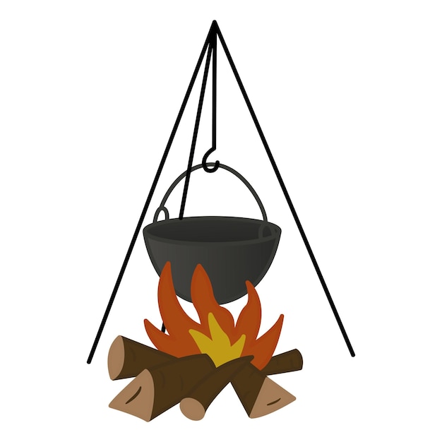 Vector cauldron for cooking over the campfire