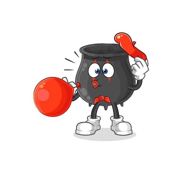 Cauldron pantomime blowing balloon cartoon mascot vector