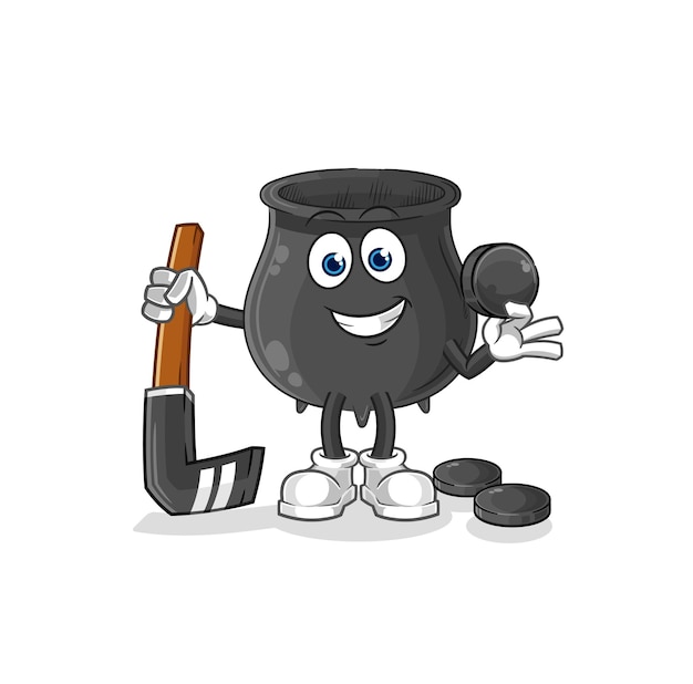 Cauldron playing hockey vector cartoon character