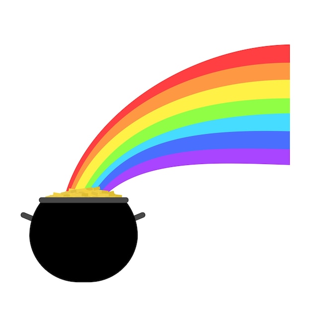 Cauldron with coins and rainbow. Concept for lucky on st Patrick's Day. Vector illustration.
