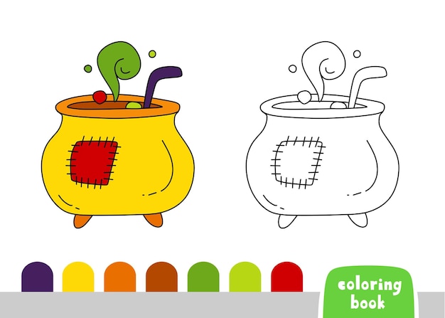 Vector cauldron with potion coloring book for children page for books magazines template vector doodle