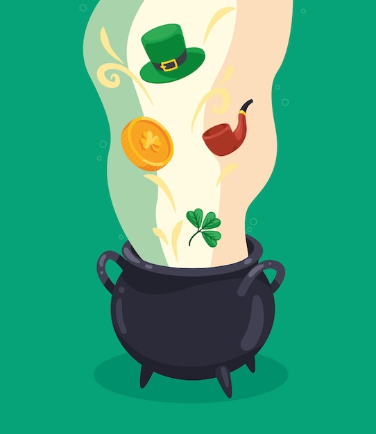 Vector cauldron with saint patricks icons