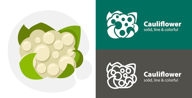 Cauliflower flat icon with Cauliflower simple line icon