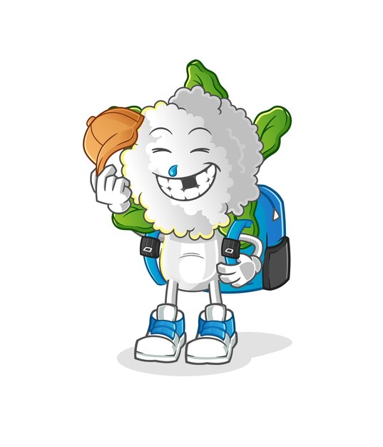 cauliflower head cartoon goes to school vector cartoon character