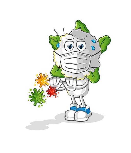 cauliflower head cartoon refuse viruses cartoon mascot vector