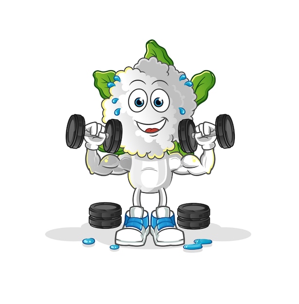 Vector cauliflower head cartoon weight training illustration character vector