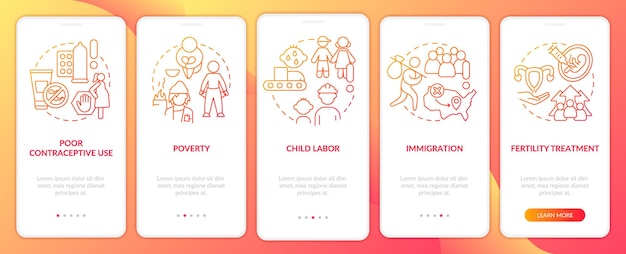 Causes of overpopulation red gradient onboarding mobile app screen