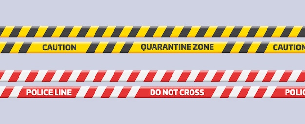 Caution and danger tapes Warning tape Black white and yellow or red line striped Crime scene zone