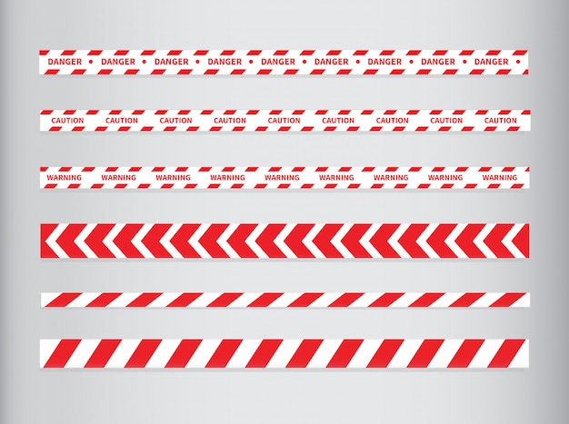 Caution and danger tapes. warning tape. red and white line striped.