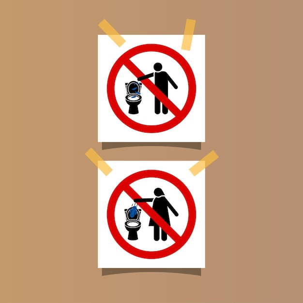 Attenzione non gettare rifiuti nella toilette per uomini e donne simbolo segno disegno vettoriale illustrazione