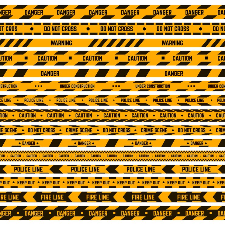Vector caution stripe border. warning yellow, black tape, criminal police line, hazard striped ribbons. security perimeter tape  illustration set. barrier danger, scene accident security tape