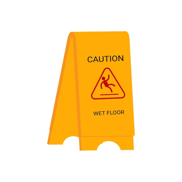 Caution wet floor and a warning sign in English on a traditional yellow background