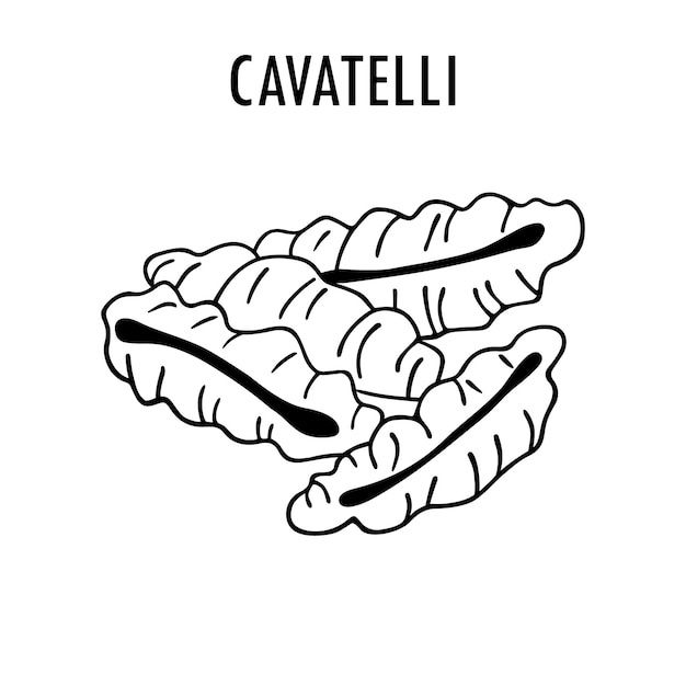 Vector cavatelli pasta doodle voedsel illustratie met de hand getekende lijn afdruk van macaroni italiaanse cortecce pasta