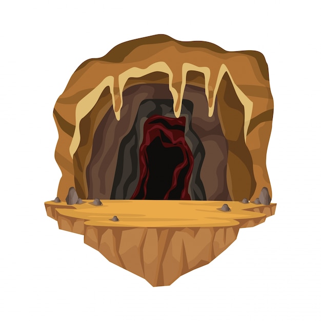 Vector cave interior scene in deep mountain